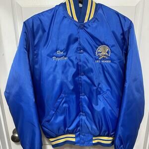 Vintage Satin Bomber Jacket Men's Medium Blue Varsity
